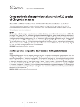 Comparative Leaf Morphological Analysis of 20 Species of Chrysobalanaceae