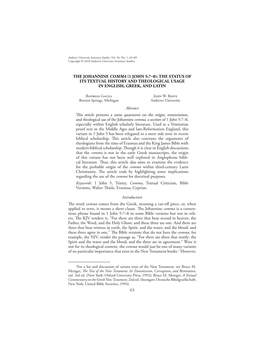 The Johannine Comma (1 John 5:7–8): the Status of Its Textual History and Theological Usage in English, Greek, and Latin