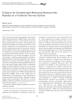 Evidence for Gonadotropin-Releasing Hormone-Like Peptides in a Cnidarian Nervous System