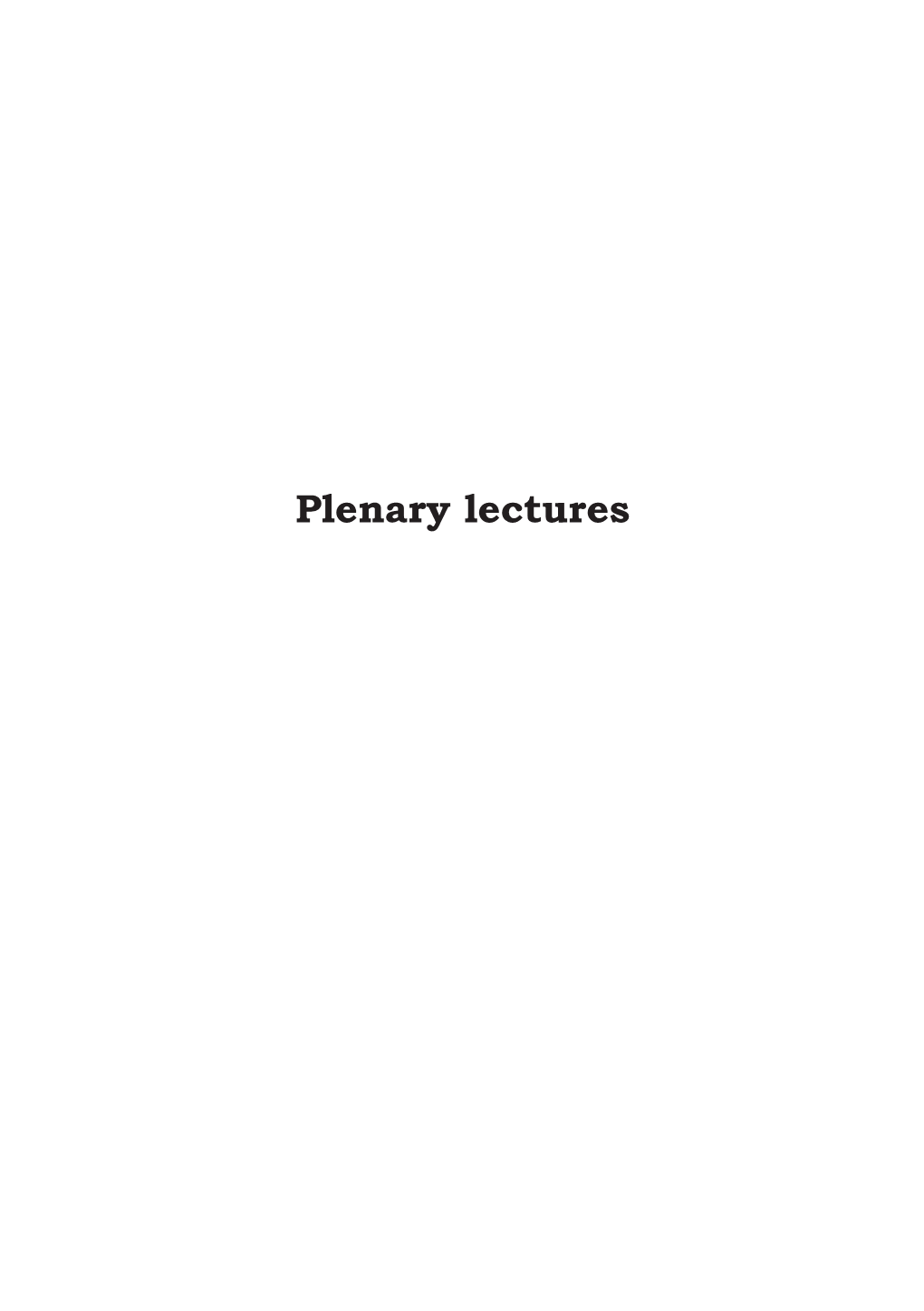 Plenary Lectures