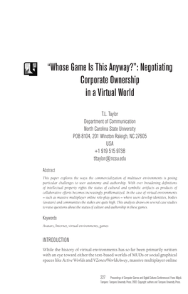 Whose Game Is This Anyway?”: Negotiating Corporate Ownership in a Virtual World