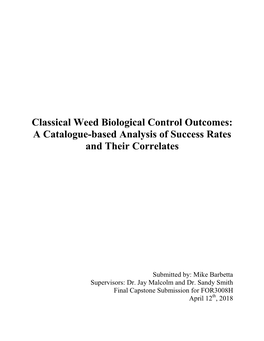 Classical Weed Biological Control Outcomes: a Catalogue-Based Analysis of Success Rates and Their Correlates