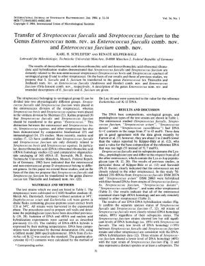 Transfer of Streptococcus Faecalis and Streptococcus Faecium to the Genus Enterococcus Norn