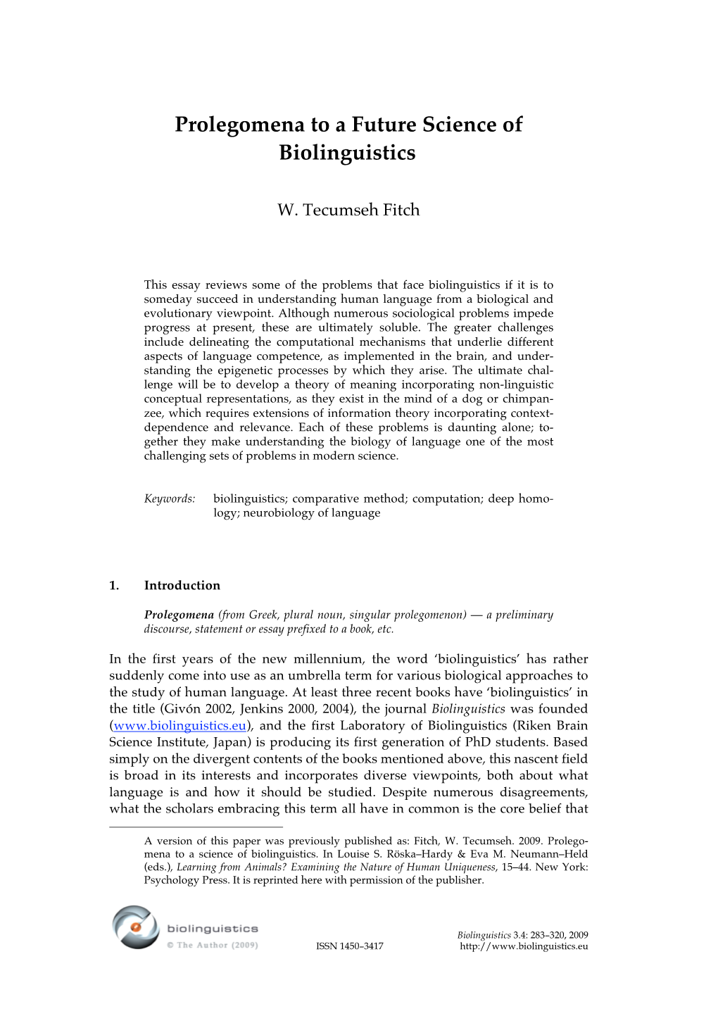 Prolegomena to a Future Science of Biolinguistics