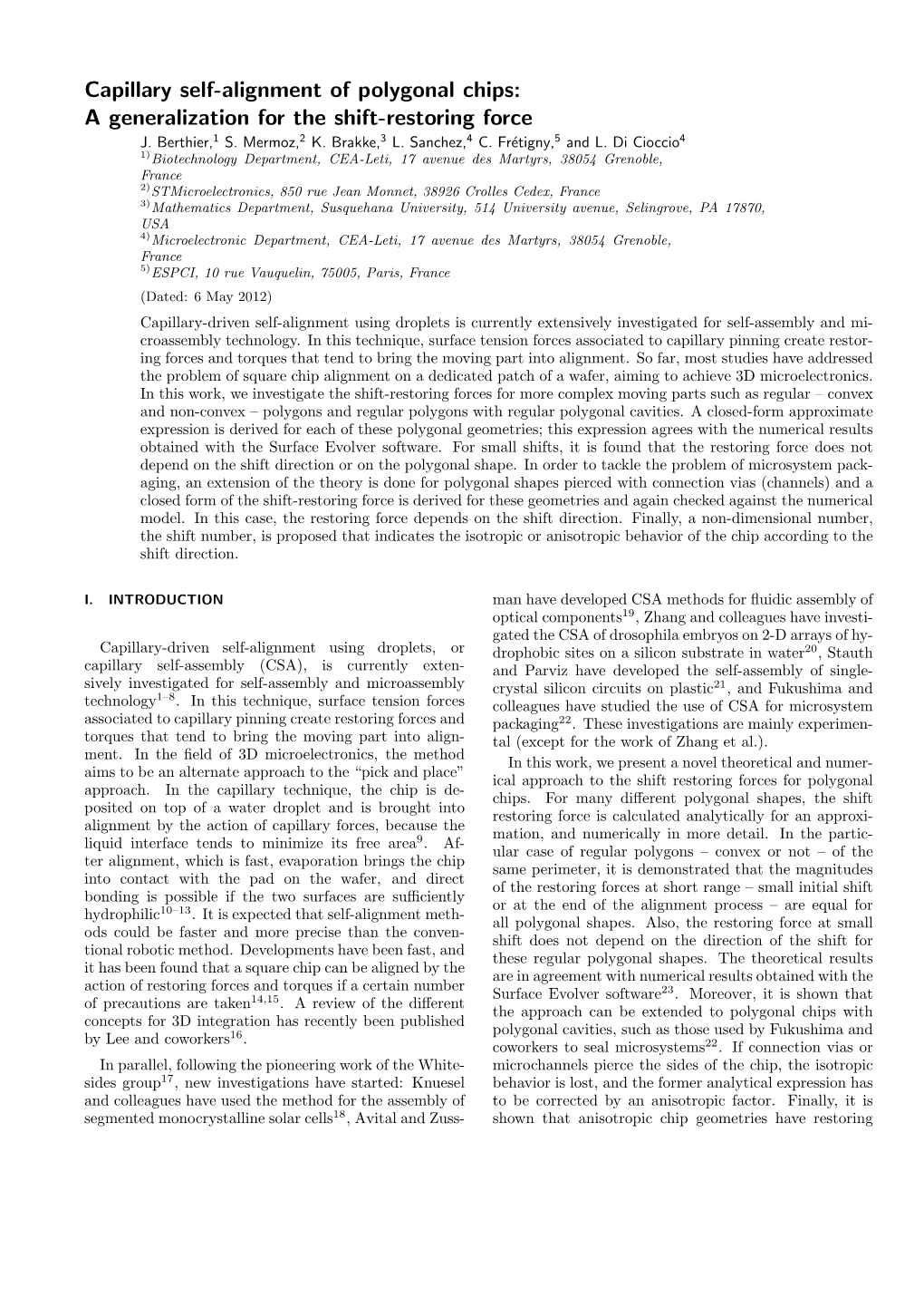 Capillary Self-Alignment of Polygonal Chips: a Generalization for the Shift-Restoring Force J