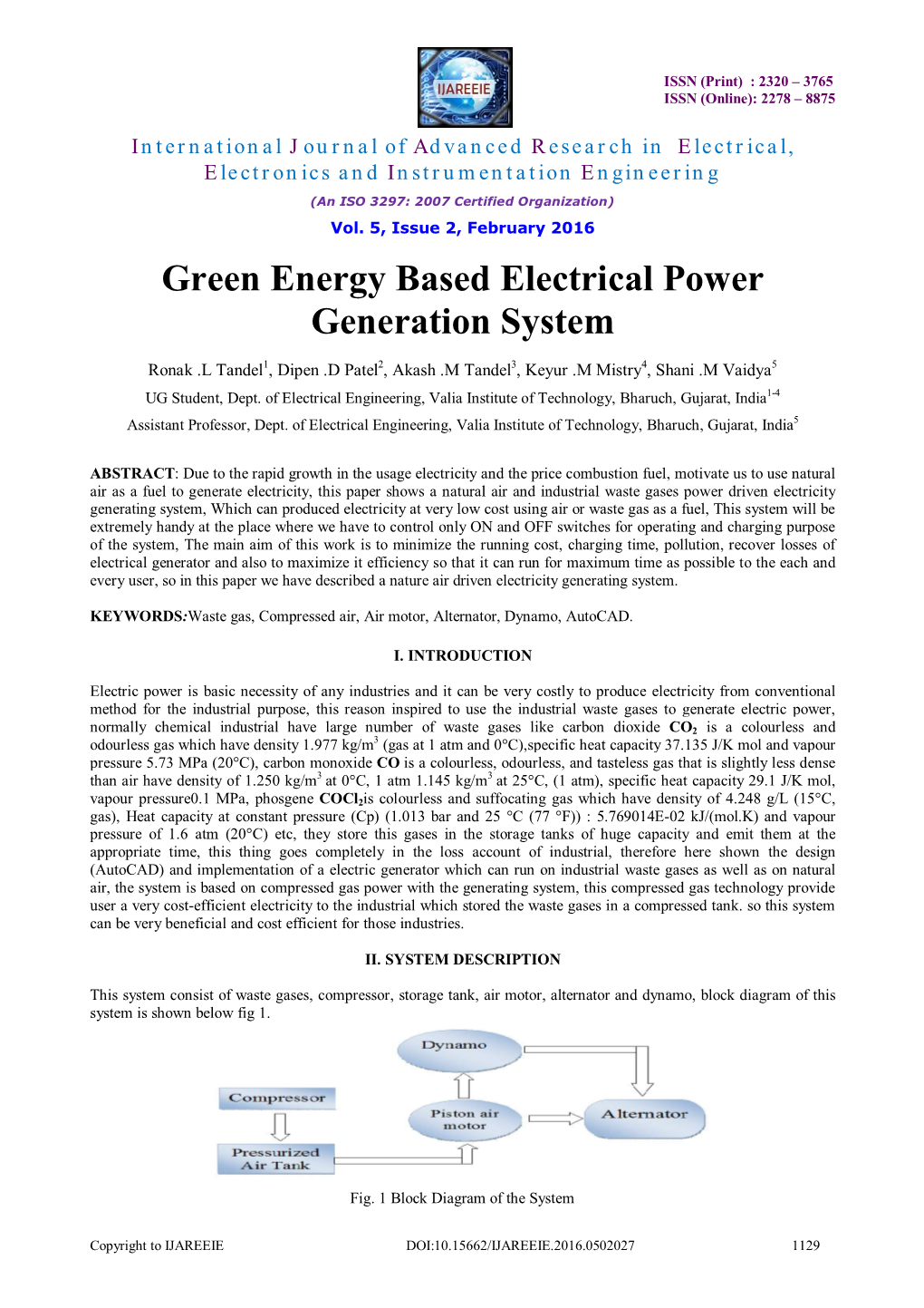 Green Energy Based Electrical Power Generation System