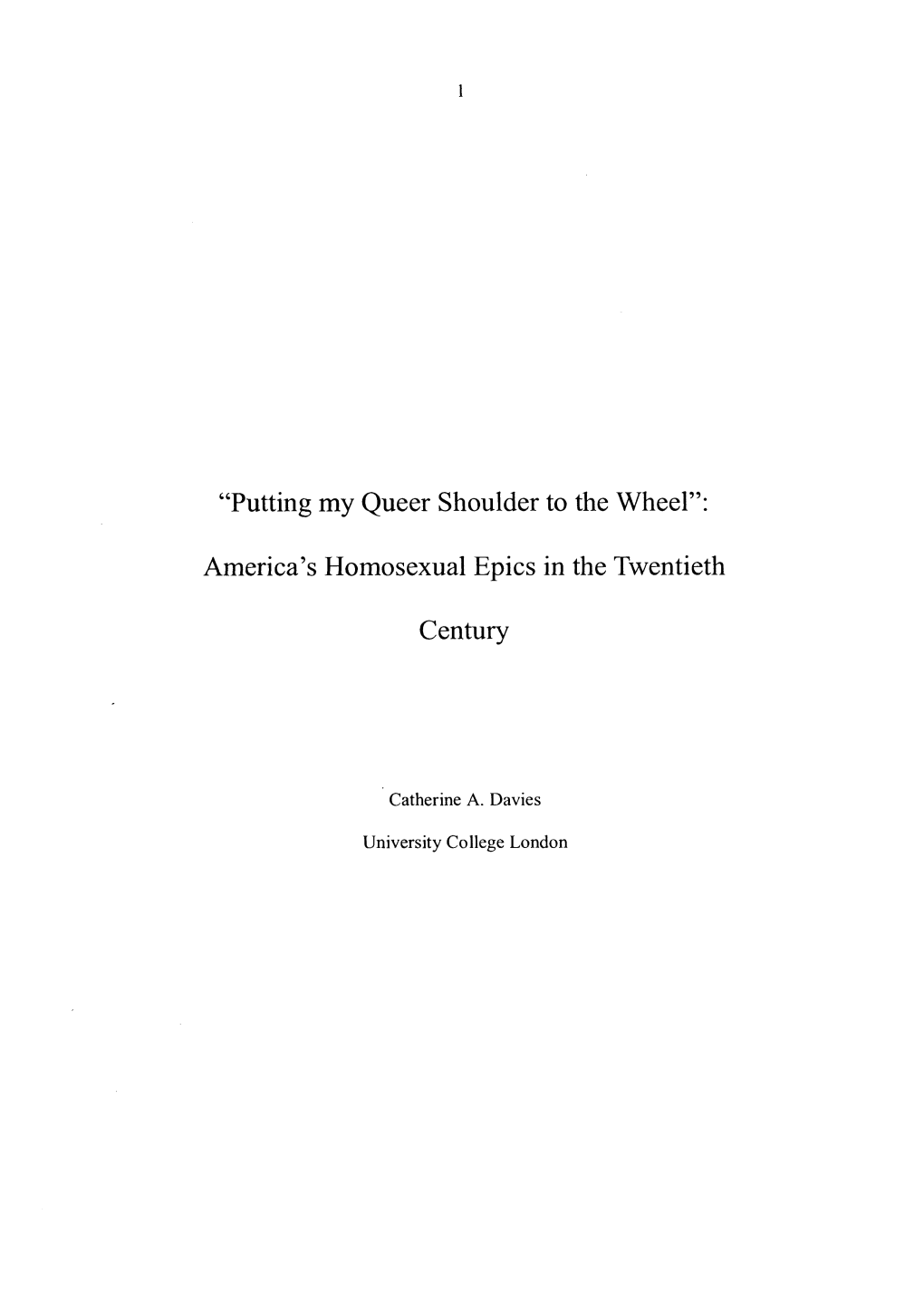 “Putting My Queer Shoulder to the Wheel”: America's Homosexual