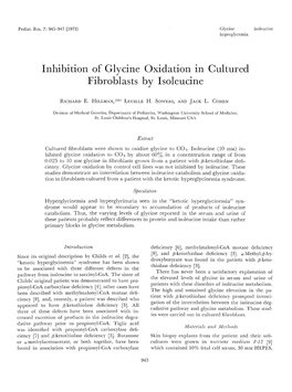 Inhibition of Glycine Oxidation in Cultured Fibroblasts by Isoleucine
