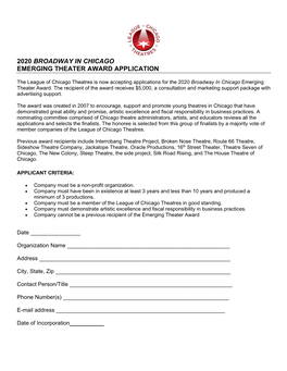 To Apply for the 2020 Emerging Theatre Award