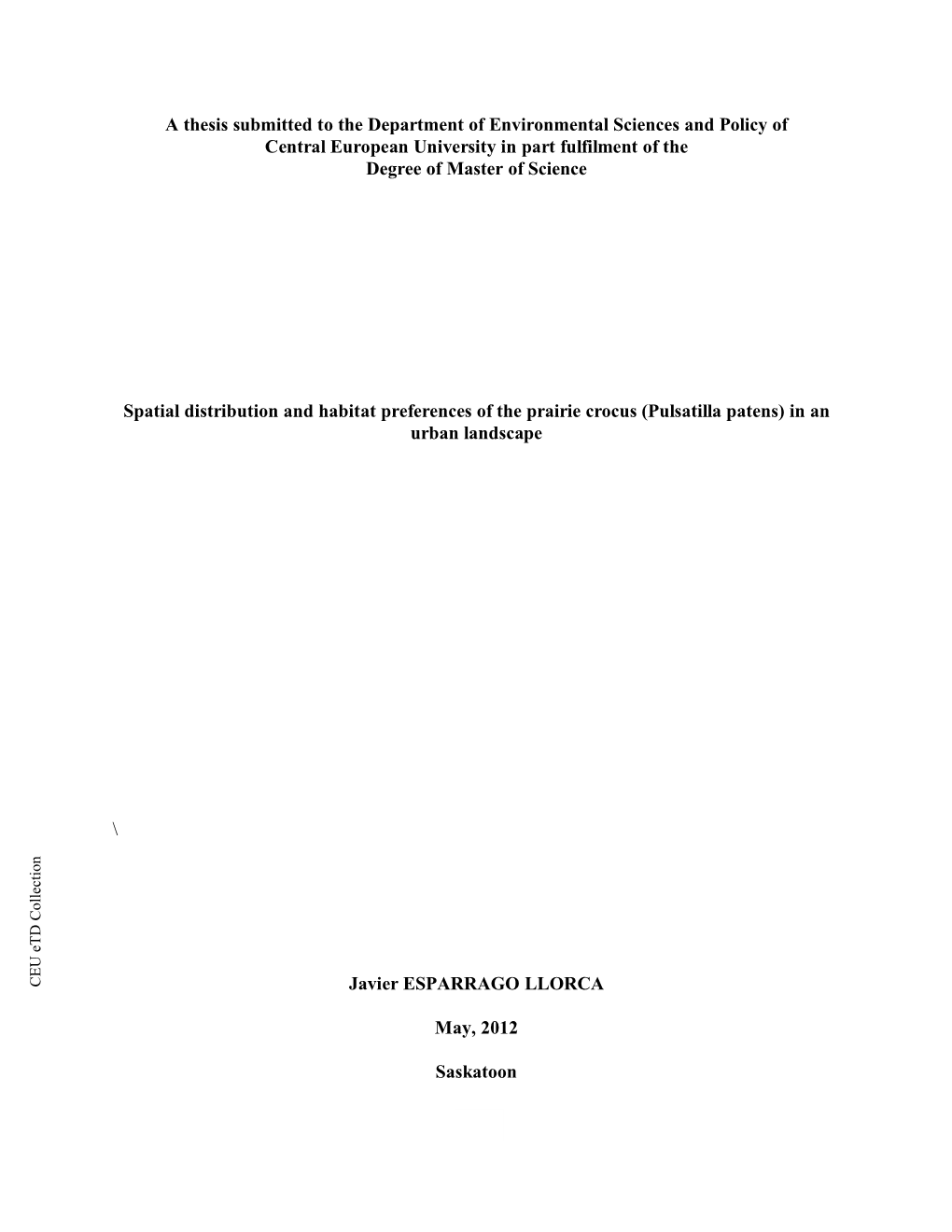 A Thesis Submitted to the Central European University, Department Of