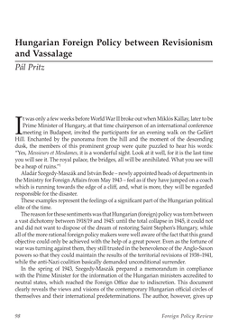 Hungarian Foreign Policy Between Revisionism and Vassalage Pál Pritz