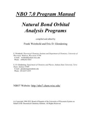 NBO 7.0 Program Manual Natural Bond Orbital Analysis
