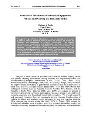 Multicultural Education As Community Engagement: Policies and Planning in a Transnational Era