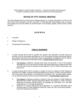 Notice of City Council Meeting a G E N