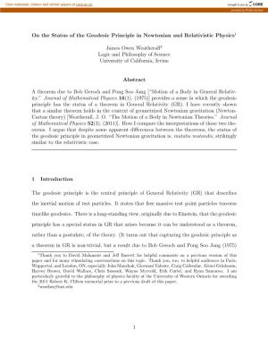 On the Status of the Geodesic Principle in Newtonian and Relativistic Physics1