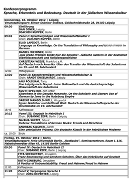 Konferenzprogramm Sprache, Erkenntnis Und Bedeutung