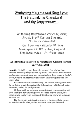 Wuthering Heights and King Lear: the Natural, the Unnatural and the Supernatural