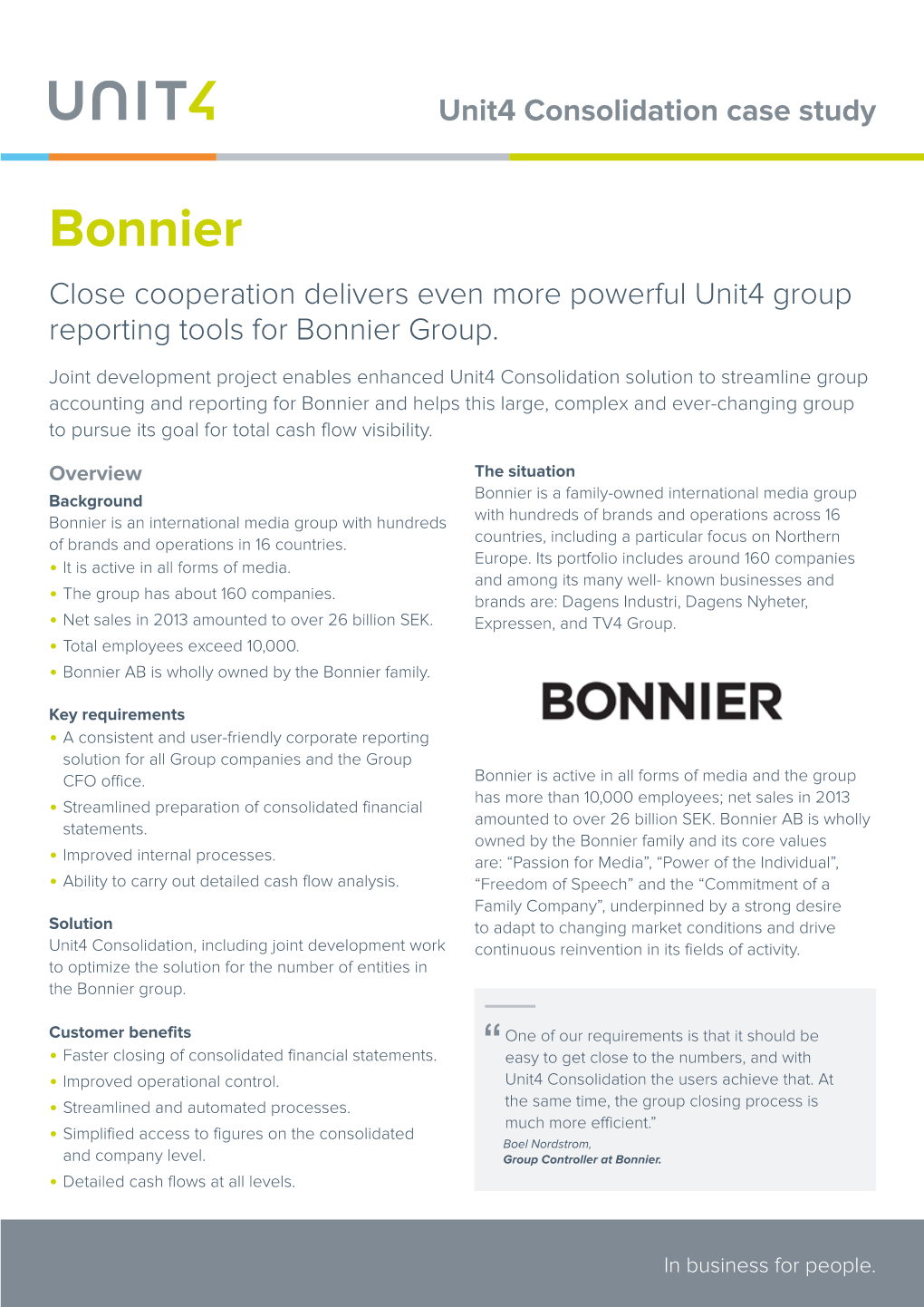Bonnier – Close Cooperation Delivers Even More Powerful UNIT4 Group