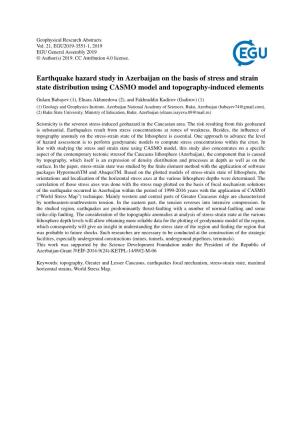 Earthquake Hazard Study in Azerbaijan on the Basis of Stress and Strain State Distribution Using CASMO Model and Topography-Induced Elements