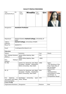 Nivedita Last Giri (Ms/Mr/Dr/Prof) Name Name