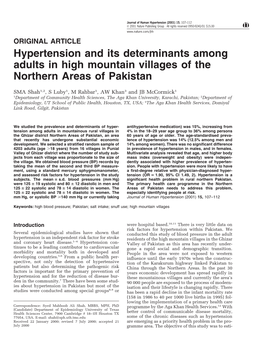 Hypertension and Its Determinants Among Adults in High Mountain Villages of the Northern Areas of Pakistan