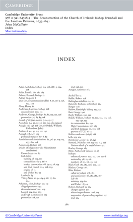 The Reconstruction of the Church of Ireland: Bishop Bramhall and the Laudian Reforms, 1633-1641 John Mccafferty Index More Information