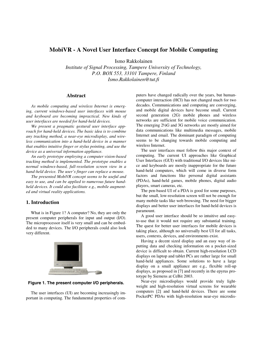 Mobivr - a Novel User Interface Concept for Mobile Computing