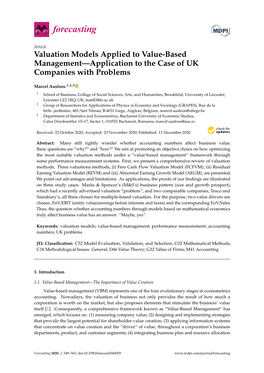 Valuation Models Applied to Value-Based Management—Application to the Case of UK Companies with Problems