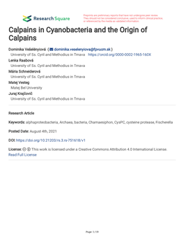 Calpains in Cyanobacteria and the Origin of Calpains