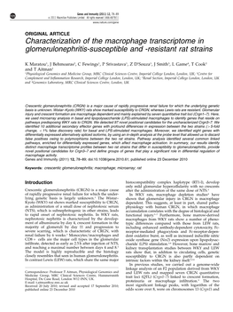 Characterization of the Macrophage Transcriptome in Glomerulonephritis-Susceptible and -Resistant Rat Strains