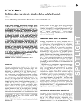 The History of Myeloproliferative Disorders: Before and After Dameshek