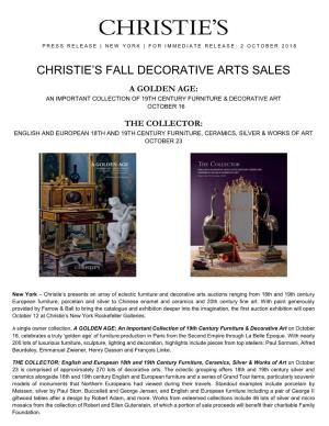 Christie's Fall Decorative Arts Sales