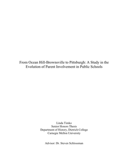 From Ocean Hill-Brownsville to Pittsburgh: a Study in the Evolution of Parent Involvement in Public Schools