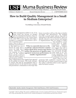 How to Build Quality Management in a Small to Medium Enterprise? by Tres Bishop, University of South Florida