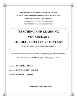 Teaching and Learning Vocabulary Through