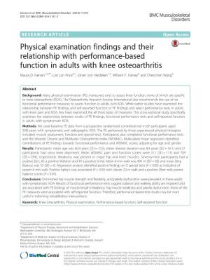 Physical Examination Findings and Their Relationship with Performance-Based Function in Adults with Knee Osteoarthritis Maura D