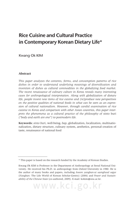 Rice Cuisine and Cultural Practice in Contemporary Korean Dietary Life*