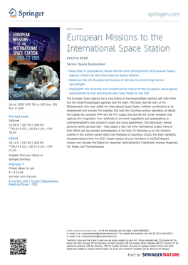 European Missions to the International Space Station 2013 to 2019 Series: Space Exploration