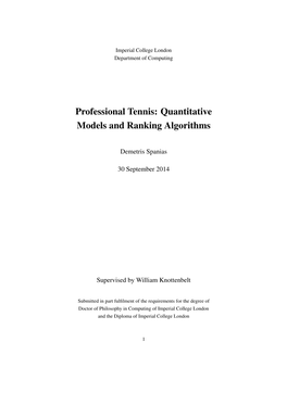 Professional Tennis: Quantitative Models and Ranking Algorithms