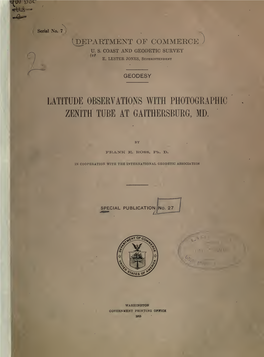 Geodesy. Latitude Observations with Photographic Zenith Tube At