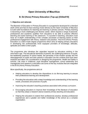 B.Ed (Hons) Primary Education (Top-Up)