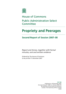 Propriety and Peerages