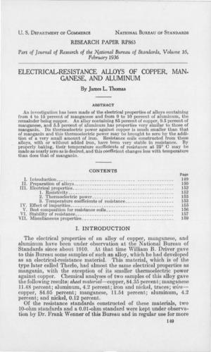Electrical-Resistance Alloys of Copper, Manganese, and Aluminum