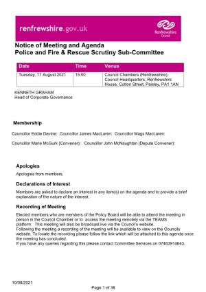 Notice of Meeting and Agenda Police and Fire & Rescue Scrutiny Sub