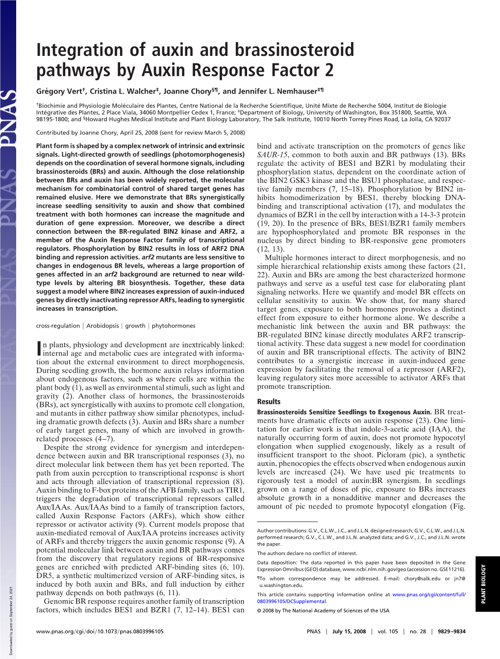 Integration of Auxin and Brassinosteroid Pathways by Auxin Response Factor 2