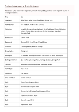 Equipped Play Areas at South East Area