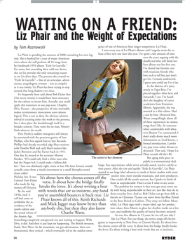 Liz Phair and the Weight of Expectations by Tom Roznowski Gence of One of America’S Finer Singer-Songwriters: Liz Phair