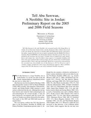 Tell Abu Suwwan, a Neolithic Site in Jordan: Preliminary Report on the 2005 and 2006 Field Seasons