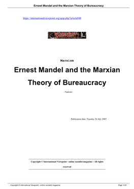 Ernest Mandel and the Marxian Theory of Bureaucracy