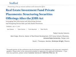 Real Estate Investment Fund Private Placements